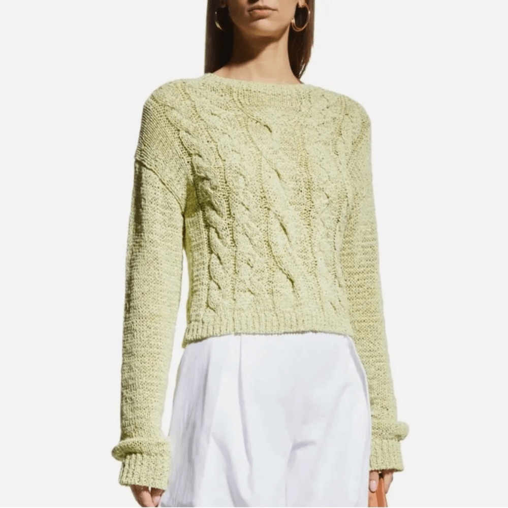 VINCE Cable Knit Open Weave Cotton Blend Sweater